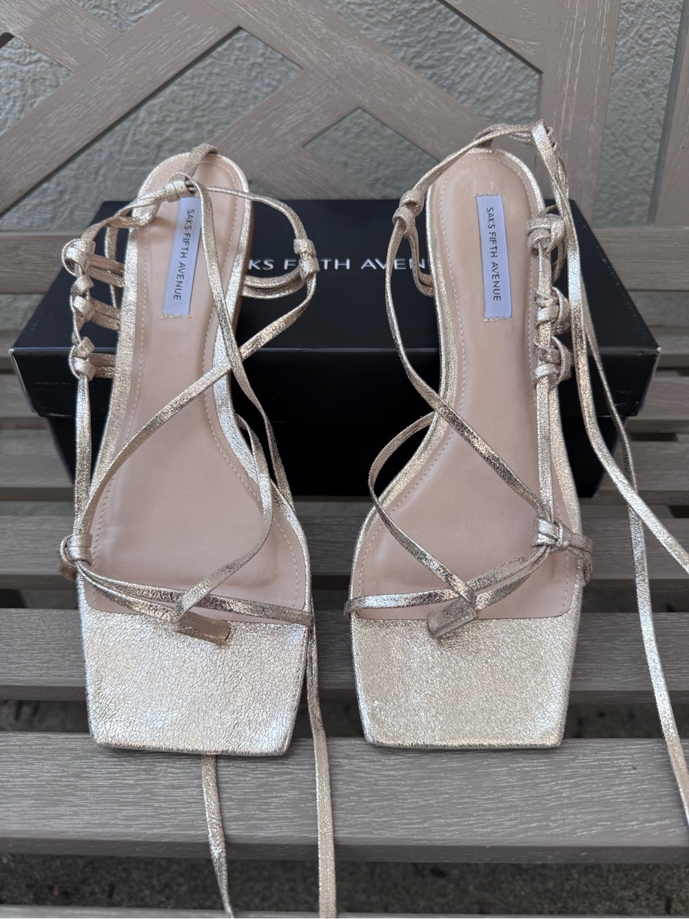 Saks Fifth Avenue Gold Metallic Lace-Up Flat Sandals